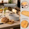 Brotkasten oval mit Bambus-Deckel, Brotbox mit Schneidebrett, Brottopf, hellgrau Bild 5
