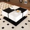 Merax Couchtisch Schwarz Weiß mit 2 Schubladen, Quadratischer Wohnzimmertisch mit Stauraum, Hochglanz Kaffeetisch mit Sanftem Schubladenschienen Bild 2