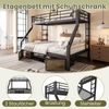 90 x 200 cm, 140 x 200 cm, Etagenbett, Kinderbett, mit Schuhschrank, Staufächern, Sicherheitsgeländer, Leiter, EN747-zertifiziert, ohne Matratze, schwarz Bild 2