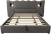 Polsterbett Doppelbett 180×200 mit Leselampe und USB Type-C Ladefunktion, Stauraumbett Bettgestell mit Lattenrost aus Massivholz und Metall, Grau, Leinen (Ohne Matratze) Bild 3