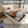 Kinder-Polsterbett 90×200 cm mit Bettkasten, LED & USB, beige, ohne Matratze Bild 2