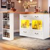 Bartisch LED Beleuchtung drehbar Ausziehbar Schubladenschrank Snackregal Hochtisch mit USB-Ladefunktion,Weiß Bild 2