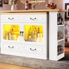 Bartisch LED Beleuchtung drehbar Ausziehbar Schubladenschrank Snackregal Hochtisch mit USB-Ladefunktion,Weiß Bild 4
