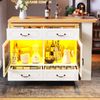 Bartisch LED Beleuchtung drehbar Ausziehbar Schubladenschrank Snackregal Hochtisch mit USB-Ladefunktion,Weiß Bild 3