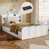 Paneelbett , 90x200 cm, Hydraulische , Mit USB Typ-C Ladefunktion,LED-Beleuchtung, Drucktaste/Appdienung, Ohne Matratze,Flip-Top-Aufbewahrungsfach, Multifunktionale Aufbewahrung, Weiß Bild 2