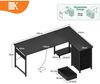 ODK Eckschreibtisch L-Form mit Schubladen und Steckdosen, Schwarz 155x110 cm Bild 3