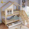 Merax Etagenbett, 90x200cm Kinderbett, Zwei Schubladen mit Rollen, Exquisite Fenster, Sicherheitsleiter mit Handläufen, Kiefer + MDF, Weiß+Natur Bild 3