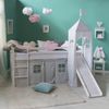 Hochbett Kinderbett Rutsche Turm Vorhang grau Stern 90x200 Jugendbett Bild 2
