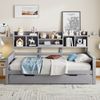 Multifunktions-Schlafsofa Kiefernholz 90x200 ausziehbares Bett mit Stauraum & Ablagefächern,Grau Bild 3