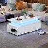 Höhenverstellbarer Couchtisch 96x45x40 cm, Hochglanz Weiß mit LED, verstecktem Stauraum & Schublade Bild 4