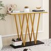 COSTWAY Konsolentisch, schmal 100cm, Flurtisch Marmor Optik, Metallgestell Gold Bild 2
