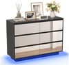 UEV Spiegelschrank mit LED-Beleuchtung, einstellbare Farben Kommode mit 6 Schubladen (Spiegelschrank, Wohnzimmerschrank, Schlafzimmerschrank) 100 x 34 x 72,5cm für Wohnzimmer Schlafzimmer Flur Bild 1