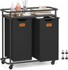 VASAGLE Wäschesammler mit Rollen, Wäschekorb 2 Fächer, 100 L, Wäschesortierer mit Ablage, Wäschewagen, abnehmbare Taschen, 6 Etiketten, Waschküche, tintenschwarz-aschbraun Bild 1