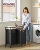 VASAGLE Wäschesammler mit Rollen, Wäschekorb 2 Fächer, 100 L, Wäschesortierer mit Ablage, Wäschewagen, abnehmbare Taschen, 6 Etiketten, Waschküche, tintenschwarz-aschbraun Bild 2