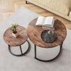 LuxusKollektion Beistelltisch Couchtisch rund 2er Set Metallrahmen Holz schwarz stapelbar Braun Bild 5