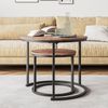 LuxusKollektion Beistelltisch Couchtisch rund 2er Set Metallrahmen Holz schwarz stapelbar Braun Bild 2