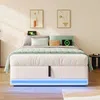 Futonbett mit LED-Beleuchtung, Aufbewahrung und Mehrfachsteckdose, 90x200 cm, Einzelbett ohne Kopfteil, Leinen Bild 3