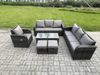 Fimous Rattan Gartenmöbel Set im Balkon 9-Sitzer Garten Sofa Set mit Rechteckiger Couchtisch Liegestühle 2 kleine Fußhockern Bild 1