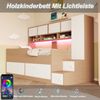 Merax Holzbett, Kinderbett 90 × 200 cm, Mit Stauraum, Ablagefächern, Kleiderschrank und Einfacher Kletterleiter, Mit LED-Beleuchtung, Kinderbettrahmen Mit Sicherheitsgeländer, Holzfarbe Bild 5