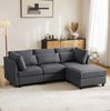 L-Förmiges Ecksofa Grau mit Fußhocker, Leinenstoff, 220x83x81 cm Bild 4