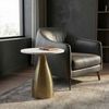 FINEBUY Beistelltisch FB77366 Wohnzimmertisch Rund Marmorplatte Weiß Anstelltisch Couchtisch (Skulpturale Metallbasis mit feiner Struktur), Eleganter Naturstein für Dein Zuhause Bild 4