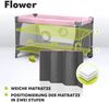 Lionelo Flower 4in1 Reisebett Baby mit Seiteneingang, Wickeltisch, Zwei Matratzenaufhängungshöhen, Spielzeugbogen mit Spielfiguren, Rollen, Tragetasche Bild 4