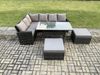 Fimous 8 Sitzer Hoher Rücken Rattan Gartenmöbel-Set Ecksofa mit Rechteckiger Esstisch 2 Großer Hockern Dunkelgrau gemischt Bild 2