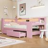 Daybed 90x200 cm mit Schreibtisch, 2 Schubladen, LED & USB-Anschluss, Leinen, Rosa, ohne Matratze Bild 3