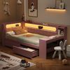 Daybed 90x200 cm mit Schreibtisch, 2 Schubladen, LED & USB-Anschluss, Leinen, Rosa, ohne Matratze Bild 2