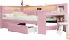 Daybed 90x200 cm mit Schreibtisch, 2 Schubladen, LED & USB-Anschluss, Leinen, Rosa, ohne Matratze Bild 4