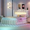 TavilaEcon Polsterbett Doppelbett Funktionsbett Stauraumbett mit 4 Schubladen, mit LED-Lichtleiste mit USB und Stereoanlage 140*200cm Bild 3