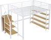 Merax Hochbett, Einzelbett, Jugendbett, 140*200cm, mit Sicherheitstreppe, Stauraum und kleinem Kleiderschrank, Einlegeböden, weiß Bild 5