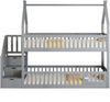 Kinder-Etagenbett aus Massivholz mit Dach & Treppe, 90x200 cm, Grau, ohne Matratze Bild 5