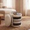 Sitzhocker mit Stauraum aus Wolle 40cm Beige Stoff Rund - Design Boho Stoffhocker mit abnehmbarem Deckel - Polsterhocker Schminktisch Hocker - Beistellhocker für Wohnzimmer Handmade Bild 2