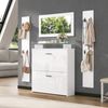 Vierteiliges Garderobenset weiß mit Spiegel, 2 Wandgarderoben, zweistöckiger Schuhschrank, Hochglanzfront, Glasböden, 8 Haken Bild 4