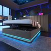 Merax Polsterbett 180×200, Doppelbett Stauraumbett mit App Control LED und USB-C Ladefunktion, Bettgestell mit Lattenrost, Leinen, Grau, Ohne Matratze und Nachttisch Bild 3