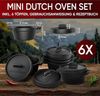 Mini Dutch Oven Set 6er aus Gusseisen – 300 ml Ø 11 cm, bereits eingebrannt, ideal für Vorspeisen & Nachspeisen inkl. Rezeptbuch Bild 2