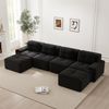 Flieks 4-Sitzer Sofa, Modular U-Form Schlafsofa, Tiefsofa mit 2 Ottoman & 4 Kissen, Cord, Schwarz Bild 3
