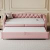 Schlafsofa 90x200 cm mit USB-Anschluss, Leinenbezug & Knopfdesign,Multifunktionales Polsterbett,Rosa Bild 4