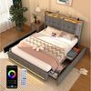 oyajia Polsterbett LED Doppelbett 140x200 cm mit 4 Schubkästen und Kopfteil, Ladefunktion, Leises Design Bett, 4 Ausziehbare Schubladen,Modernes Jugendbett Bild 3