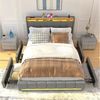 oyajia Polsterbett LED Doppelbett 140x200 cm mit 4 Schubkästen und Kopfteil, Ladefunktion, Leises Design Bett, 4 Ausziehbare Schubladen,Modernes Jugendbett Bild 2