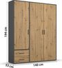 rauch Kleiderschrank; Drehtürenschrank VOYAGER, 3-türig, 2 Schubkästen, Eiche Artisan/Graumetallic, 140x194x53xcm Bild 4