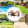 Gartenbank mit Tisch 2 Sitzer Holzbank mit Schirmloch & Sitzkissen Sitzbank Braun+Weiß Bild 3