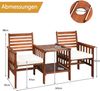 Gartenbank mit Tisch 2 Sitzer Holzbank mit Schirmloch & Sitzkissen Sitzbank Braun+Weiß Bild 2