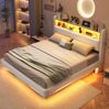 Beiges Schwebebett 160x200 cm Mit LED Beleuchtung Und USB Type C Anschlüssen Doppelbett Mit Stauraum Modernes Design 250 Kg Tragkraft Bild 3