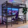 Hochbett mit Eckschreibtisch, LED-Streifen, Regal und USB+Typ-C, 90x200 cm, Metallbett mit Rausfallschutz, Kinderbett Bild 4