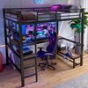 Hochbett mit Eckschreibtisch, LED-Streifen, Regal und USB+Typ-C, 90x200 cm, Metallbett mit Rausfallschutz, Kinderbett Bild 2