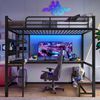 Hochbett mit Eckschreibtisch, LED-Streifen, Regal und USB+Typ-C, 90x200 cm, Metallbett mit Rausfallschutz, Kinderbett Bild 3