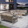 MODFU Sofa Garten-Lounge-Set,Ecksofa mit verzinktem Eisengestell, Garten-Lounge-Set für 6-7 Personen, modernes Ecksofa mit verzinktem Eisengestell, wetterfesten Kissen, verstellbaren Beinen und zwei eleganten Couchtischen. 5 Teile, mit Relaxfunktion Bild 2