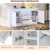 Merax 140cm Sideboard, Kommode, Beistelltisch mit 3 Schubladen, Schrank mit verstellbaren Einlegeböden und 2 Türen, Hochglanz Sofa Beistellschrank mit LED, Weiß Bild 5